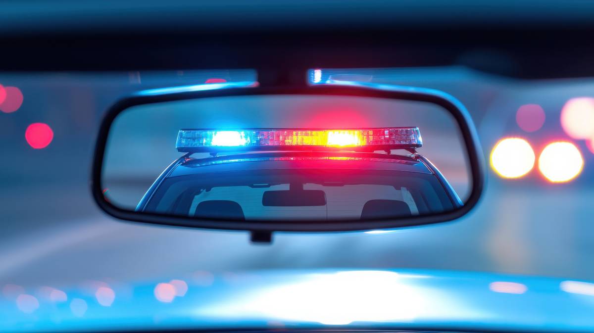  photo of police vehicle showing in rear mirror